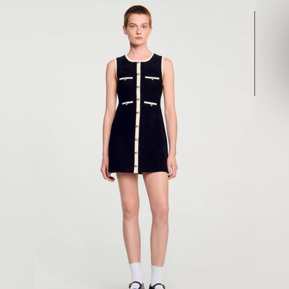 FIORELLA SHORT VELVET KNIT DRESS BLACK Sizes 38